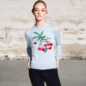 Brooks Brothers NWT Light Blue Sweater with Cherry Design Size Medium